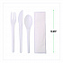 Plantware Compostable Cutlery Kit, Fork/Knife/Napkin/Spoon, Pearl White, 250 Kits/Carton (EPS015)