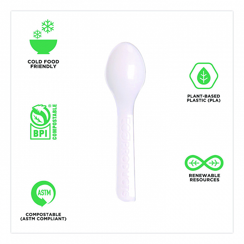 Plantware CPLA Tasting Spoon, Plastic, 3", White, 2,000/Carton (EPS016)