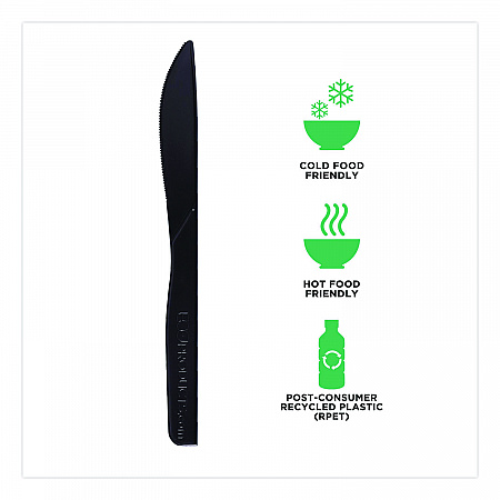 100% Recycled Content Cutlery, Knife, Plastic, Black, 50/Pack, 20 Packs/Carton (EPS111)