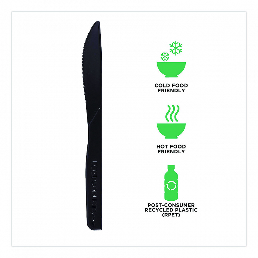 100% Recycled Content Cutlery, Knife, Plastic, Black, 50/Pack, 20 Packs/Carton (EPS111)