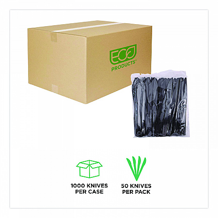 100% Recycled Content Cutlery, Knife, Plastic, Black, 50/Pack, 20 Packs/Carton (EPS111)