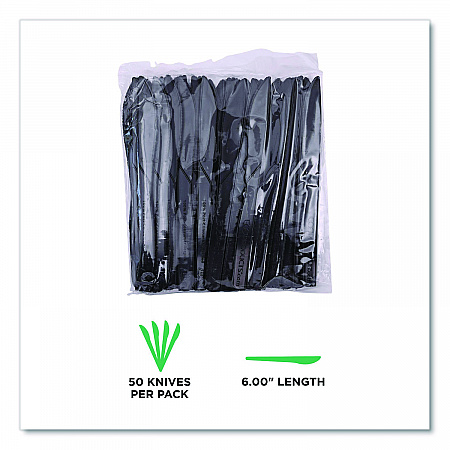100% Recycled Content Cutlery, Knife, Plastic, Black, 50/Pack, 20 Packs/Carton (EPS111)