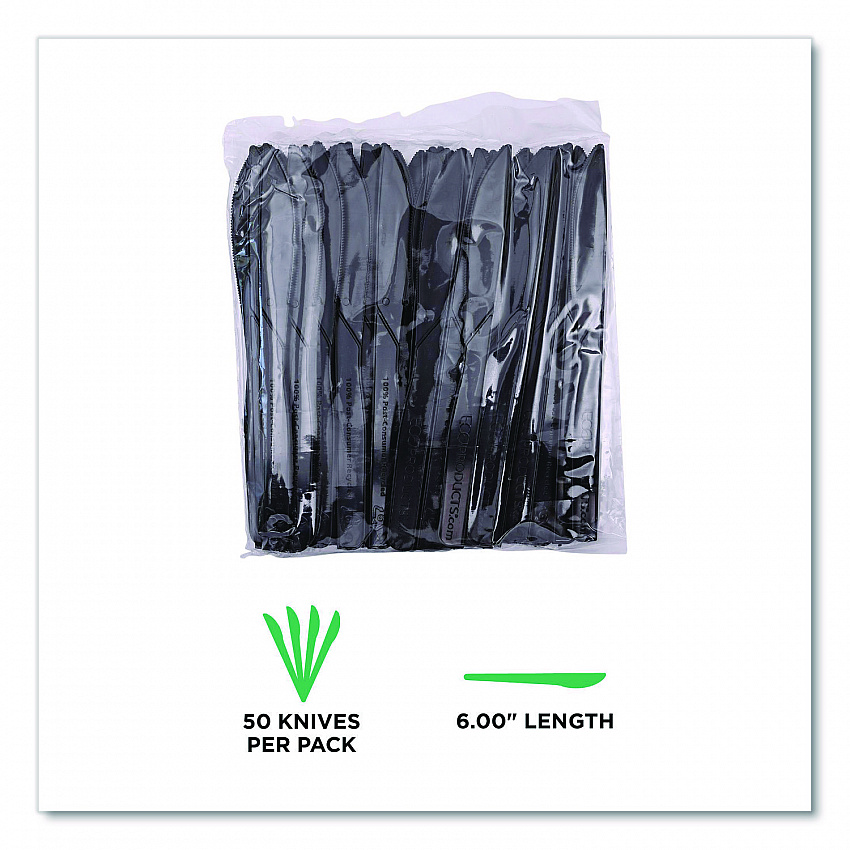 100% Recycled Content Cutlery, Knife, Plastic, Black, 50/Pack, 20 Packs/Carton (EPS111)