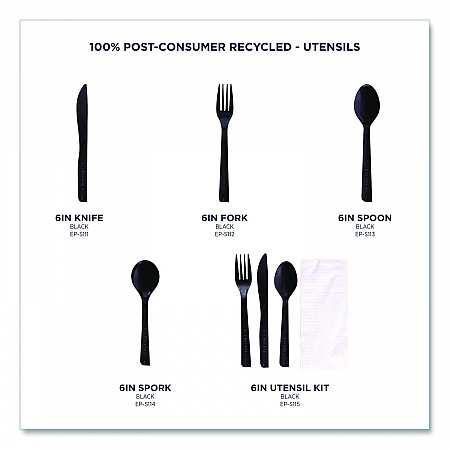 100% Recycled Content Cutlery, Knife, Plastic, Black, 50/Pack, 20 Packs/Carton (EPS111)