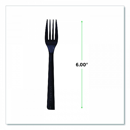 100% Recycled Content Cutlery, Fork, Plastic, Black, 50/Pack, 20 Packs/Carton (EPS112)