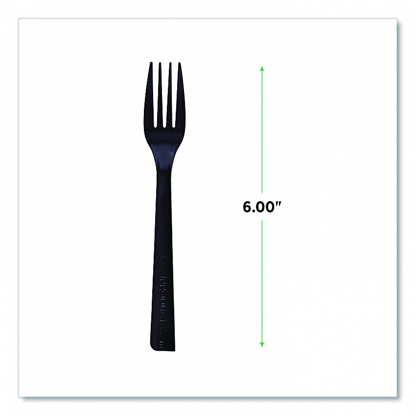 100% Recycled Content Cutlery, Fork, Plastic, Black, 50/Pack, 20 Packs/Carton (EPS112)