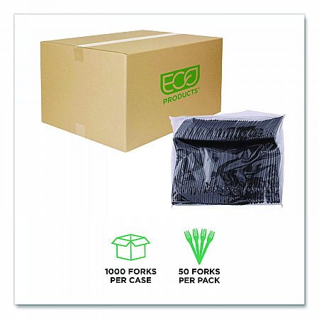 100% Recycled Content Cutlery, Fork, Plastic, Black, 50/Pack, 20 Packs/Carton (EPS112)