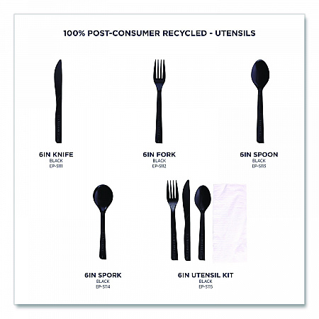 100% Recycled Content Cutlery, Fork, Plastic, Black, 50/Pack, 20 Packs/Carton (EPS112)