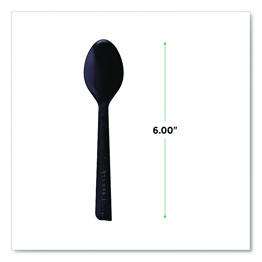 100% Recycled Content Cutlery, Spoon, Plastic, Black, 50/Pack, 20 Pack/Carton (EPS113)