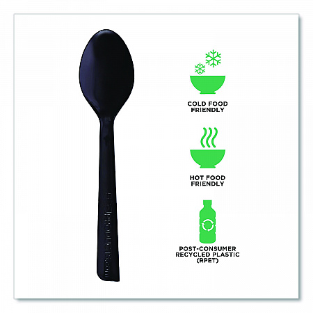 100% Recycled Content Cutlery, Spoon, Plastic, Black, 50/Pack, 20 Pack/Carton (EPS113)