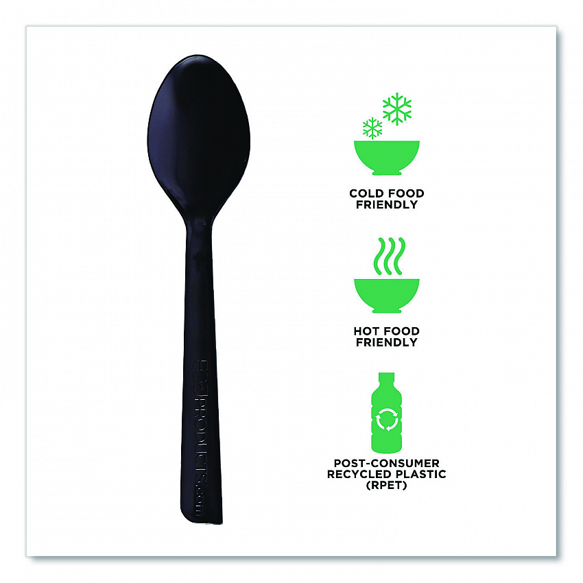 100% Recycled Content Cutlery, Spoon, Plastic, Black, 50/Pack, 20 Pack/Carton (EPS113)