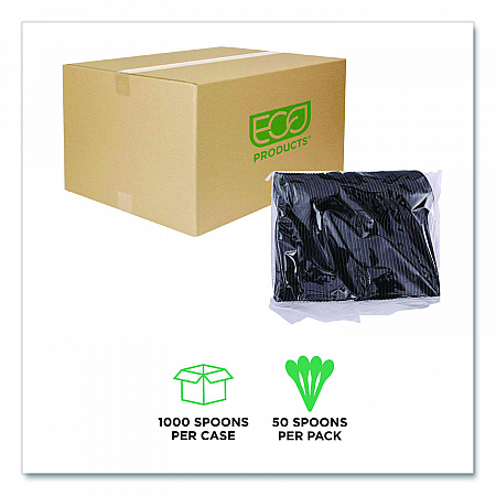 100% Recycled Content Cutlery, Spoon, Plastic, Black, 50/Pack, 20 Pack/Carton (EPS113)