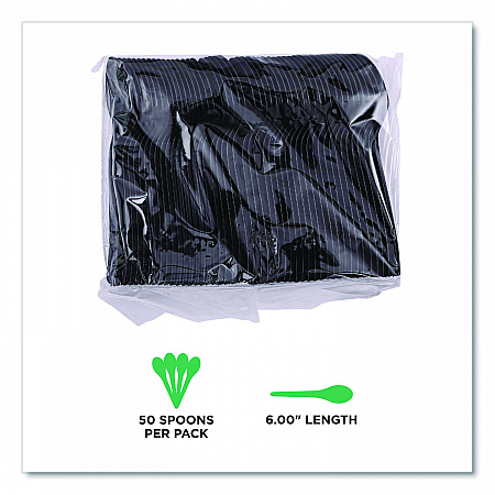 100% Recycled Content Cutlery, Spoon, Plastic, Black, 50/Pack, 20 Pack/Carton (EPS113)