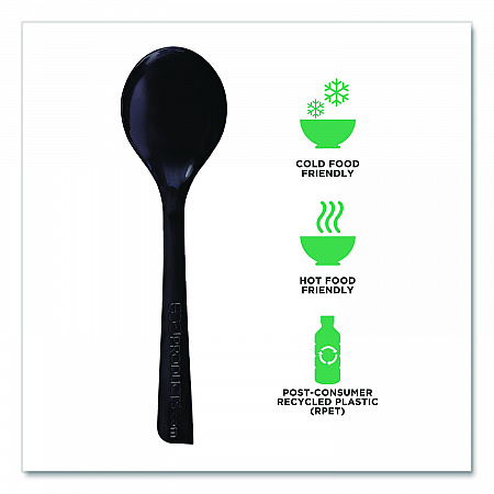 100% Recycled Content Cutlery, Soup Spoon, Plastic, Black, 50/Pack, 20 Packs/Carton (EPS114)