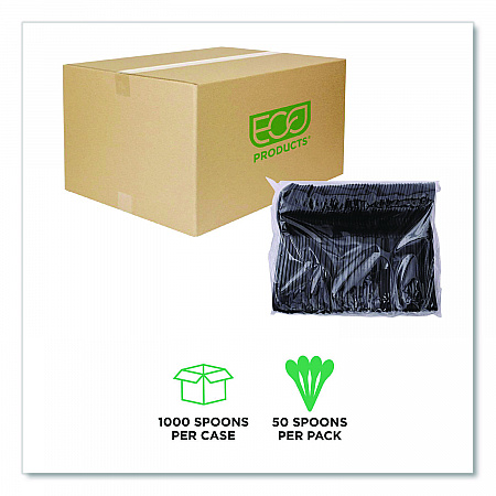 100% Recycled Content Cutlery, Soup Spoon, Plastic, Black, 50/Pack, 20 Packs/Carton (EPS114)