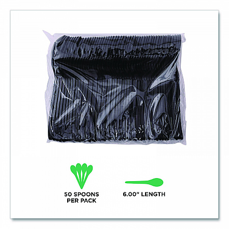 100% Recycled Content Cutlery, Soup Spoon, Plastic, Black, 50/Pack, 20 Packs/Carton (EPS114)