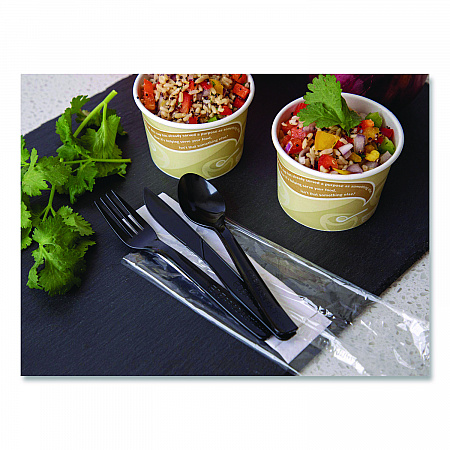 100% Recycled Content Cutlery Kit, Heavyweight Fork/Knife/Soup Spoon/Spoon, Plastic, Black, 250/Carton (EPS115)