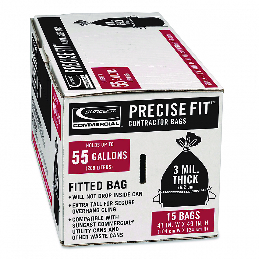 Precise Fit Contractor Bag, Open-Face, 55 gal, 3 mil, 41" x 49", Black, 15/Box (UCL55315B)