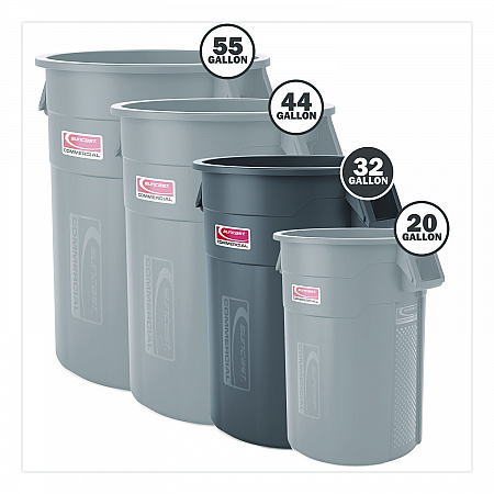 Injection Molded Utility Trash Can, 32 gal, Plastic/Resin, Gray (TCU32)