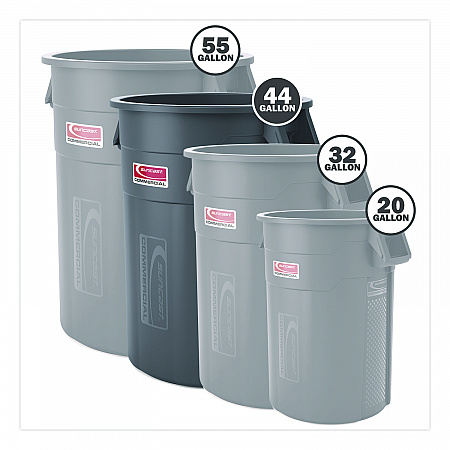 Injection Molded Utility Trash Can, 44 gal, Plastic/Resin, Gray (TCU44)