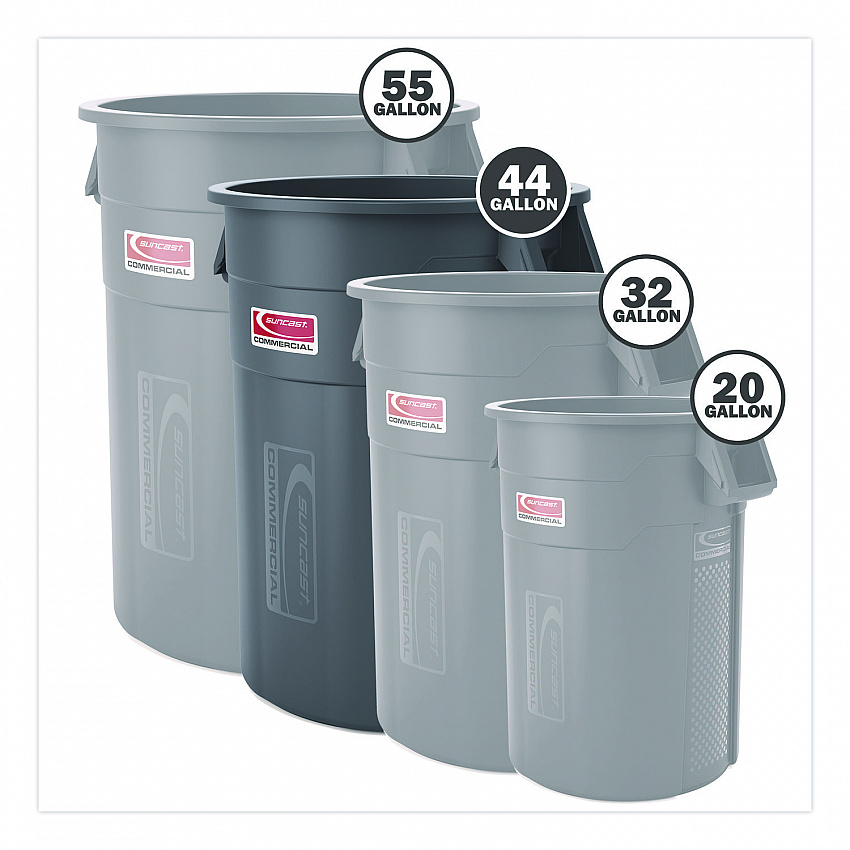Injection Molded Utility Trash Can, 44 gal, Plastic/Resin, Gray (TCU44)