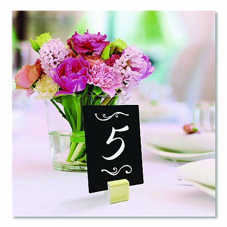 Tabletop Chalkboard Tag, Black Surface, Teak Wood Holder, 3 x 4, 6/Pack (EGPHD0508S)