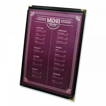 Menu Holder For 8.5 x 11 Menus, Portrait Orientation, 2-View, 9.3 x 12 Holder, Clear/Black/Silver, 10/Pack (SPLSMENU2)