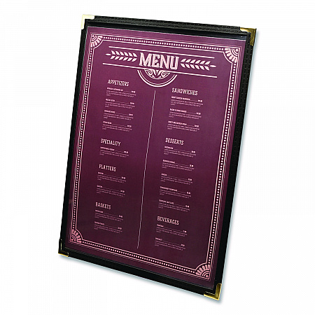 Menu Holder For 8.5 x 11 Menus, Portrait Orientation, 9.3 x 11.9 Holder, Clear/Black/Gold (SPLSMENU21PK)