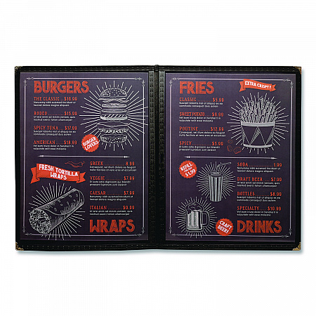 Menu Holder For 8.5 x 11 Menus, Portrait Orientation 4-View, 9.6 x 11.9, Clear/Black/Silver (SPLSMENU41PK)
