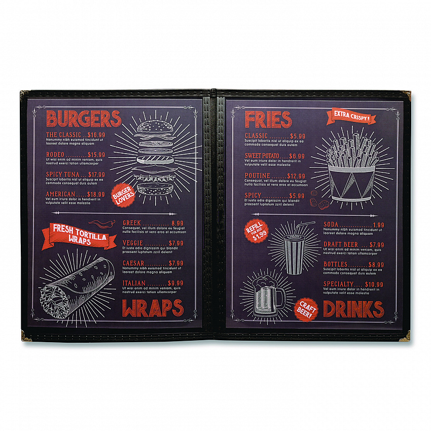 Menu Holder For 8.5 x 11 Menus, Portrait Orientation 4-View, 9.6 x 11.9, Clear/Black/Silver (SPLSMENU41PK)