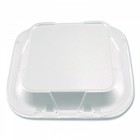 Foam Hinged Lid Containers, 3-Compartment, 8.56 x 8 x 2.76, White, Foam, 200/Carton (12092)