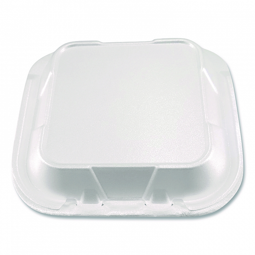Foam Hinged Lid Containers, 3-Compartment, 8.56 x 8 x 2.76, White, Foam, 200/Carton (12092)