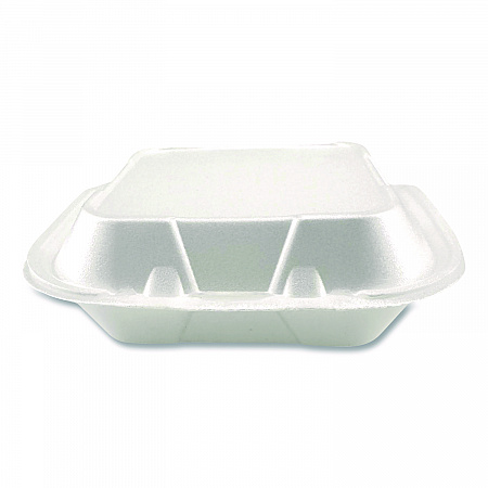 Foam Hinged Lid Containers, 3-Compartment, 8.56 x 8 x 2.76, White, Foam, 200/Carton (12092)