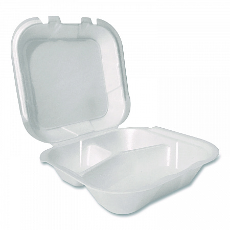 Foam Hinged Lid Containers, 3-Compartment, 8.56 x 8 x 2.76, White, Foam, 200/Carton (12092)