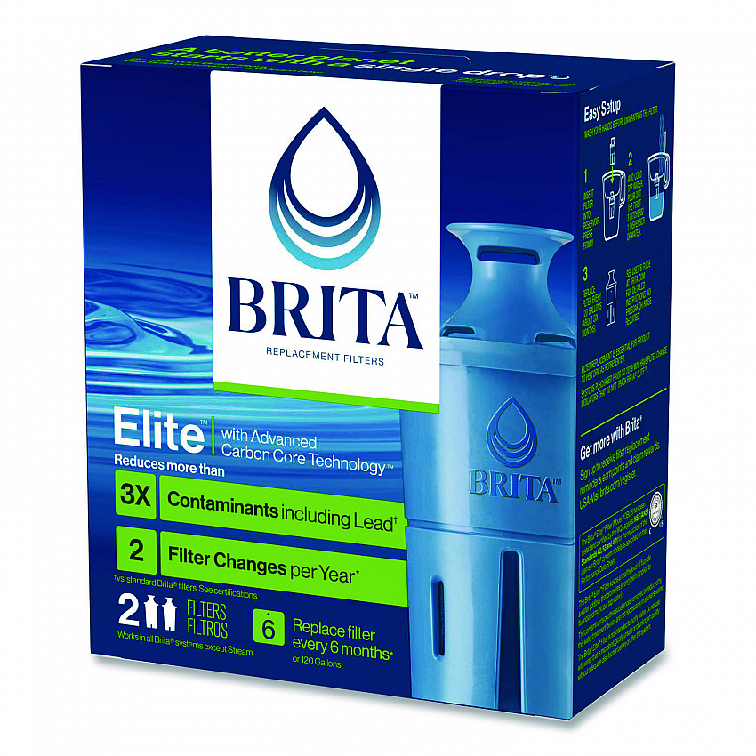 Elite Replacement Water Filters for Pitcher and Dispensers, 2 Filters/Box, 12 Boxes/Carton (36247CT)