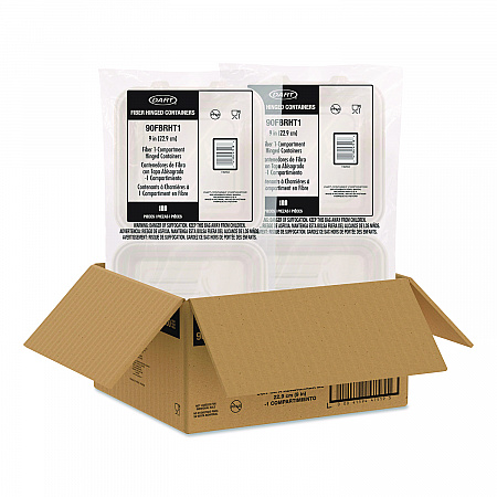 Compostable Molded Fiber Hinged Trays, ProPlanet Seal, 9.14 x 9 x 2.98, Natural, 200/Carton (90FBRHT1)