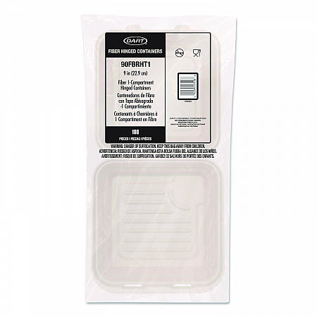 Compostable Molded Fiber Hinged Trays, ProPlanet Seal, 9.14 x 9 x 2.98, Natural, 200/Carton (90FBRHT1)