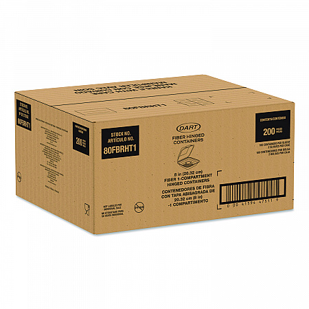 Compostable Molded Fiber Hinged Trays, ProPlanet Seal, 8.65 x 7.94 x 2.98, Natural, 200/Carton (80FBRHT1)