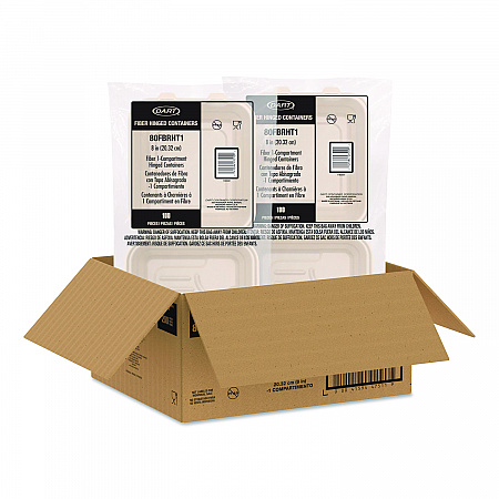 Compostable Molded Fiber Hinged Trays, ProPlanet Seal, 8.65 x 7.94 x 2.98, Natural, 200/Carton (80FBRHT1)