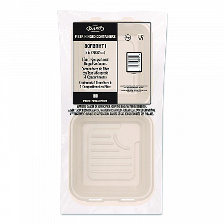 Compostable Molded Fiber Hinged Trays, ProPlanet Seal, 8.65 x 7.94 x 2.98, Natural, 200/Carton (80FBRHT1)