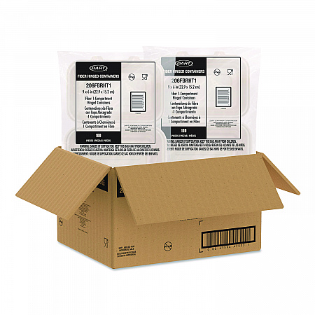 Compostable Molded Fiber Hinged Trays, ProPlanet Seal, 6.41 x 9.22 x 3, Natural, 200/Carton (206FBRHT1)