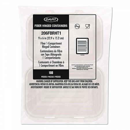 Compostable Molded Fiber Hinged Trays, ProPlanet Seal, 6.41 x 9.22 x 3, Natural, 200/Carton (206FBRHT1)