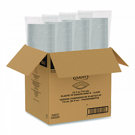 Square Plastic Bowls, 24 oz, 5 x 5 x 1.99, Clear, Plastic, 63 Bowls/Sleeve, 4 Sleeves/Carton (C24SB)