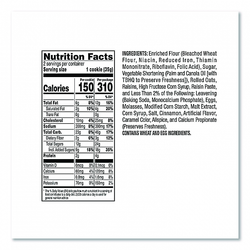 Cookies - Single Serve, Oatmeal Raisin, 2.5 oz Packet, 60/Carton (FRI45093)