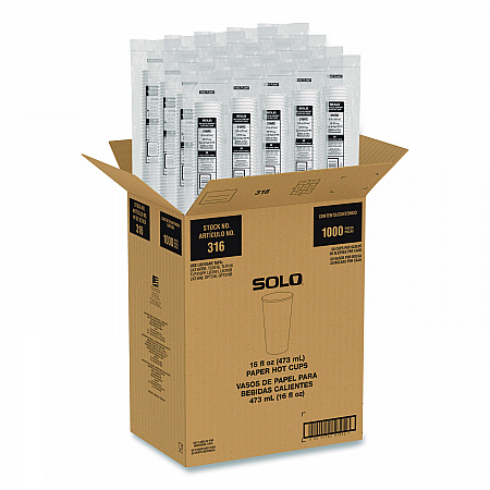 Recycled Content PCF Paper Hot Cups, ProPlanet Seal, 16 oz, White/Blue, 1,000/Carton (316RCPLANET)