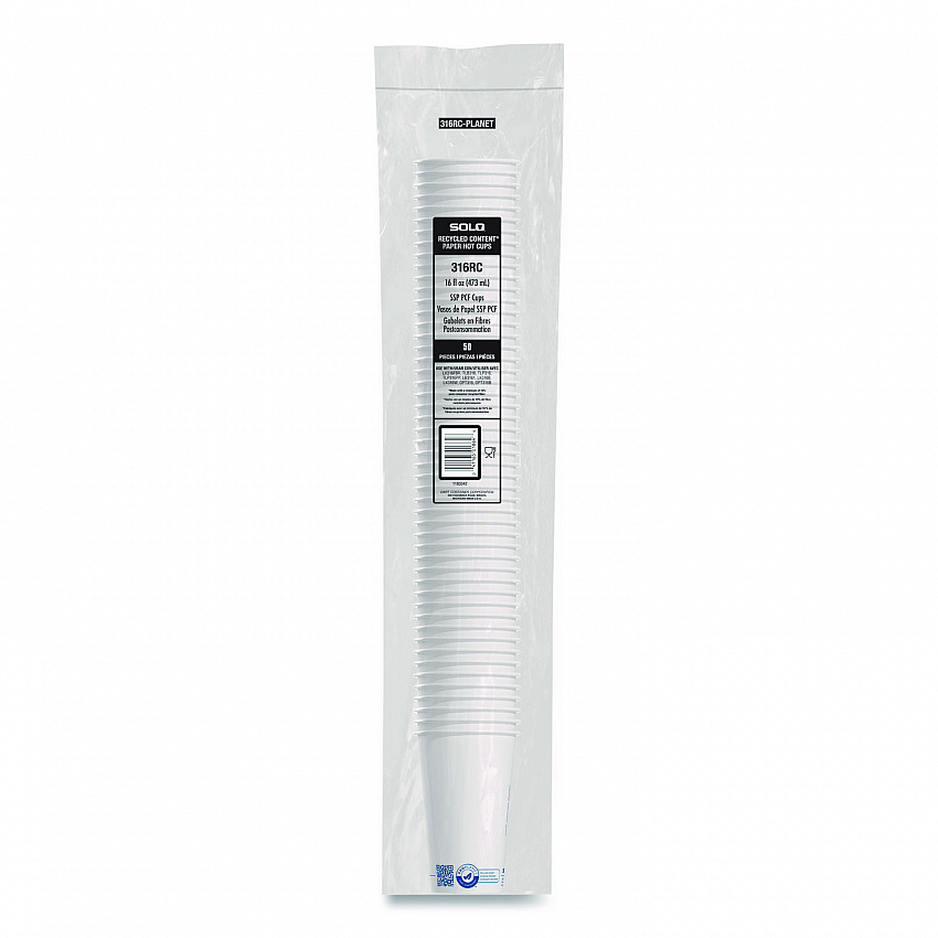 Recycled Content PCF Paper Hot Cups, ProPlanet Seal, 16 oz, White/Blue, 1,000/Carton (316RCPLANET)