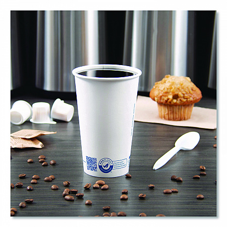Recycled Content PCF Paper Hot Cups, ProPlanet Seal, 16 oz, White/Blue, 1,000/Carton (316RCPLANET)