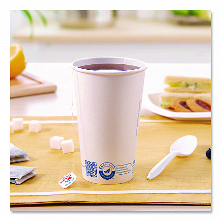 Recycled Content PCF Paper Hot Cups, ProPlanet Seal, 16 oz, White/Blue, 1,000/Carton (316RCPLANET)