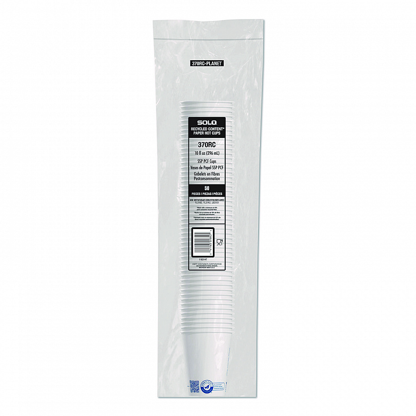 Recycled Content PCF Paper Hot Cups, ProPlanet Seal, 10 oz, White/Blue, 1,000/Carton (370RCPLANET)