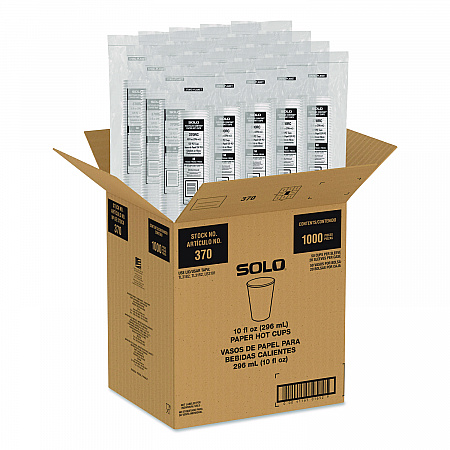 Recycled Content PCF Paper Hot Cups, ProPlanet Seal, 10 oz, White/Blue, 1,000/Carton (370RCPLANET)
